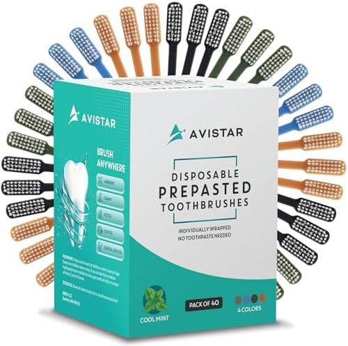 Avistar 80 Prepasted Disposable Toothbrushes for Travel and Camping - Single Use Pre Pasted Toothbrushes with Built-in T