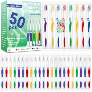 Bulk Disposable Travel Toothbrushes Pack - Soft Bristle Good Cleaning for Kids, Adult & Elderly | 50 Pcs Individually W