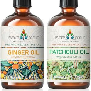 EVOKE OCCU Ginger and Patchouli Essential Oil - Pure & Therapeutic - 4 Fl Oz - Stress Relief & Muscle Pain Relief