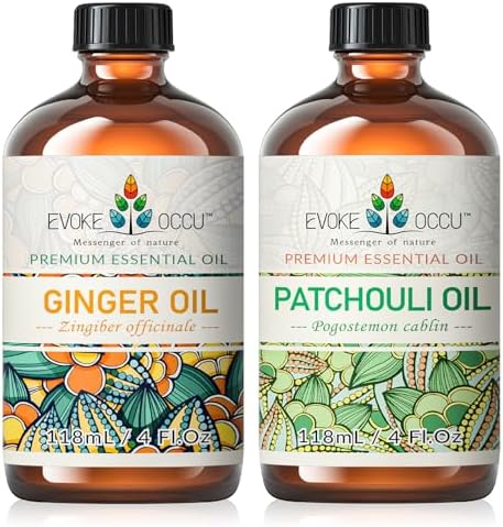 EVOKE OCCU Ginger and Patchouli Essential Oil - Pure & Therapeutic - 4 Fl Oz - Stress Relief & Muscle Pain Relief