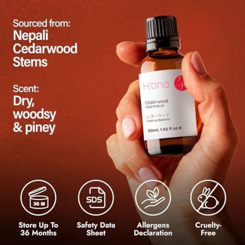 H'ana Sandalwood Essential Oil - 1.02 Fl Oz - for Hair and Skin, Aromatherapy, DIY Soap Making - ClimatePartner Certifie