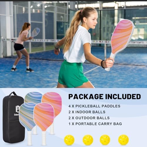DULCE DOM USAPA Approved Fiberglass/Carbon Fiber Pickleball Paddles Set of 4 for Training | DULCE DOM 4 Indoor Outdoor