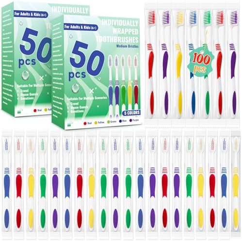 Bulk Disposable Travel Toothbrushes Pack - Soft Bristle Good Cleaning for Kids, Adult & Elderly | 50 Pcs Individually W