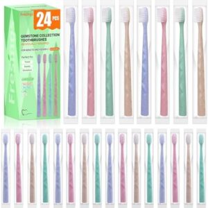 24 Pack Premium Disposable Toothbrush with Tongue Scraper – Soft Bristles for Guests, Hotel, Vacation Rental, Home & On