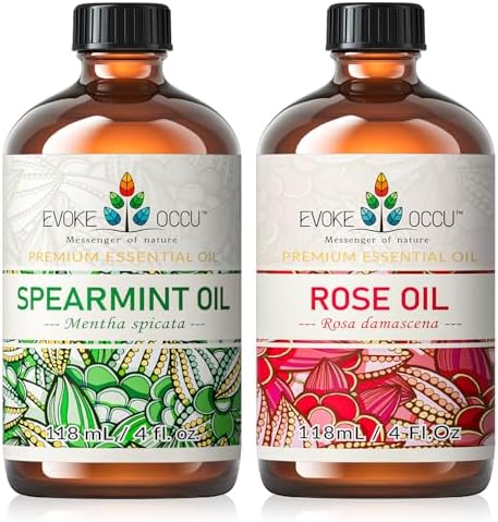 EVOKE OCCU Spearmint and Rose Essential Oil - Refreshing and Seductive Fragrance for Home Use - 4 Fl Oz