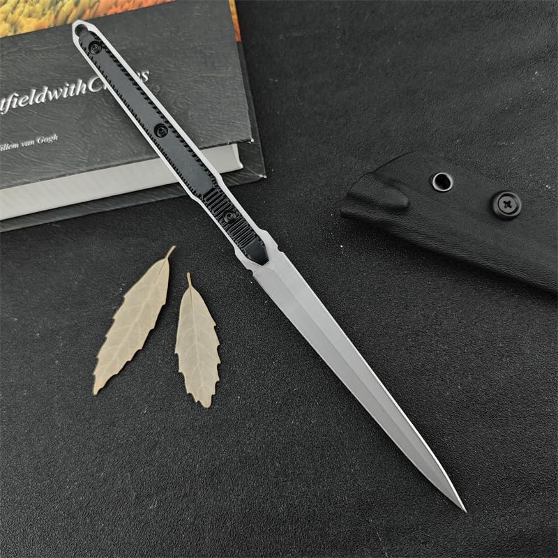 9.5in Tactical Fixed Blade Knife with Kydex Sheath, 8Cr13Mov Steel Blade, Aluminum Handle, Best Gifts for Men (Silver)