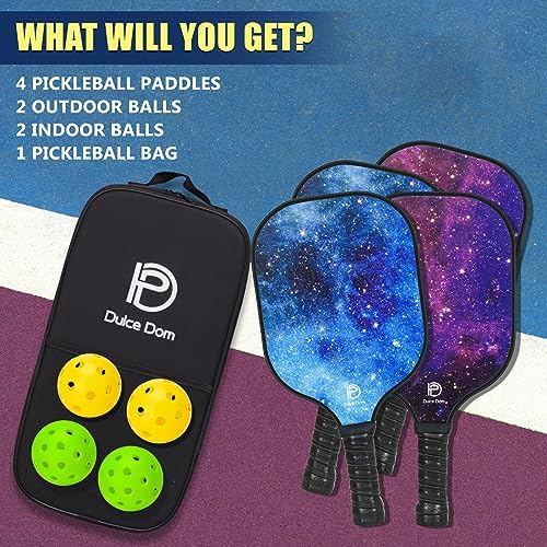 DULCE DOM USAPA Approved Fiberglass/Carbon Fiber Pickleball Paddles Set of 4 for Training | DULCE DOM 4 Indoor Outdoor