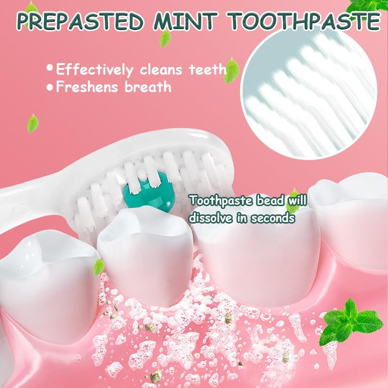 Disposable Mini Toothbrushes with Toothpaste for Travel and On-the-go Use | Portable Peppermint Prepasted Toothbrushes