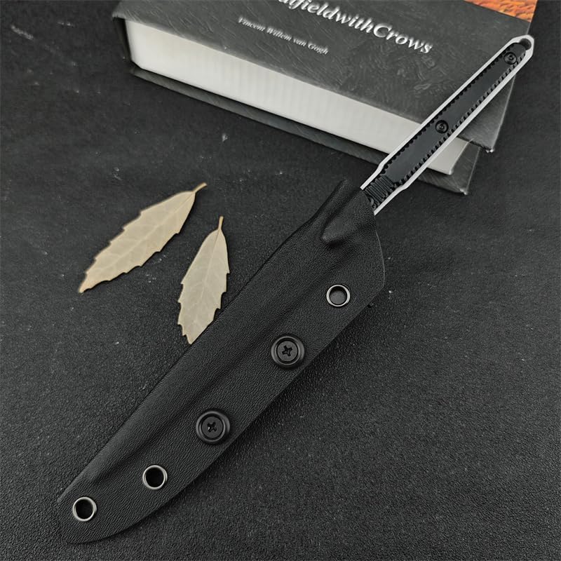 9.5in Tactical Fixed Blade Knife with Kydex Sheath, 8Cr13Mov Steel Blade, Aluminum Handle, Best Gifts for Men (Silver)