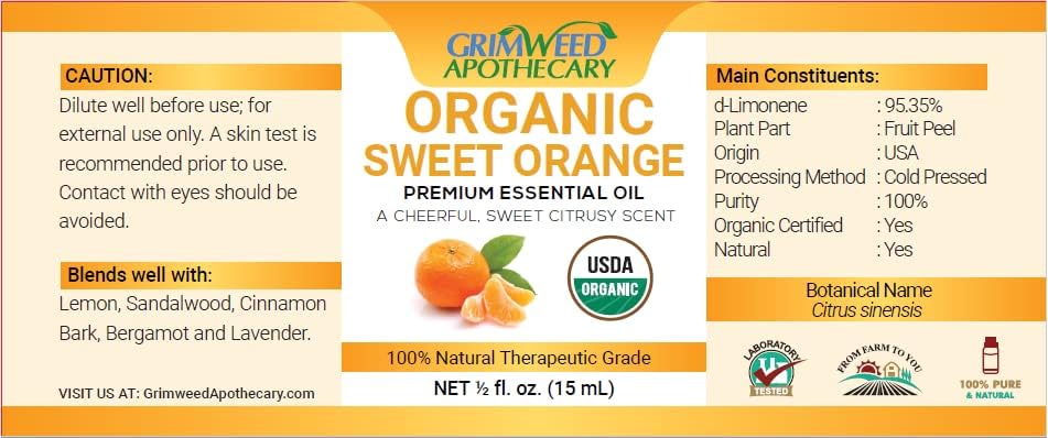 Grimweed Apothecary USDA Organic Cinnamon Essential Oil - Therapeutic Grade - 15mL - Diffuser Oil - 100% All Natural - w