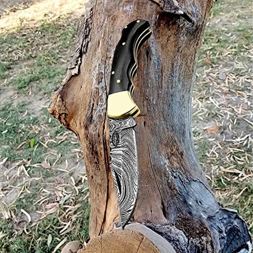 Best.Buy Damascus1 Folding Hunting Knife, 6.5" Real Damascus Blade & Olive Wood Handle, EDC Camping Knife for Men