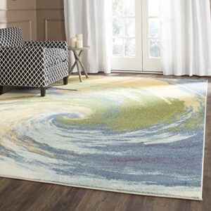 SAFAVIEH Evoke Collection 6' Square Gold / Blue Non-Shedding Living Room Area Rug OEKO-TEX STANDARD 100 | SAFAVIEH Evok