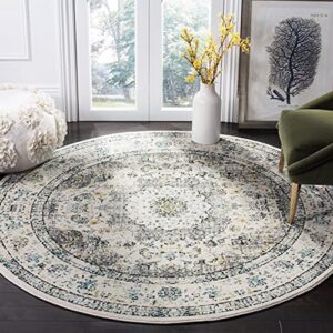 Safavieh Evoke Collection Area Rug - Grey & Gold, 5'3" Round, Shabby Chic Design, Non-Shedding & Easy Care, Living Room