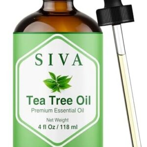 Siva 100% Natural Tea Tree Essential Oil - 4 Fl Oz - for Diffuser, Skin Care, and Aromatherapy - with Dropper Siva Tea T