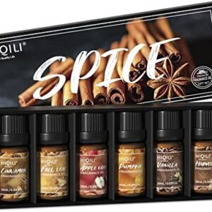 HIQILI Cinnamon Pumpkin Vanilla Apple Cider Spice Fragrance Oil 6x10ml for Diffuser and Candle Making Home Essential Oil
