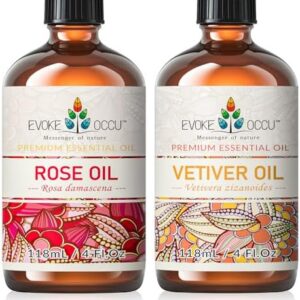 EVOKE OCCU Rose and Vetiver Essential Oil for Relaxation - Stress Relief, 4 Fl Oz
