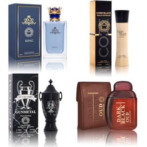 Men's Cologne Set (100ml x 4PCS Variety Pack) Black Code Intense Gold, Dark Black OUD, King, Victory | Woody, Spicy, Cit