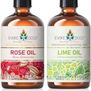 EVOKE OCCU Rose and Lime Essential Oil - Toning and Revitalizing for All Skin Types - 4 Fl Oz